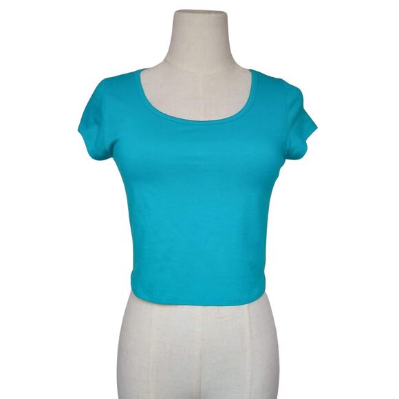 Wet Seal Bozzolo Teal Short Sleeve Crop Top - Picture 3 of 7